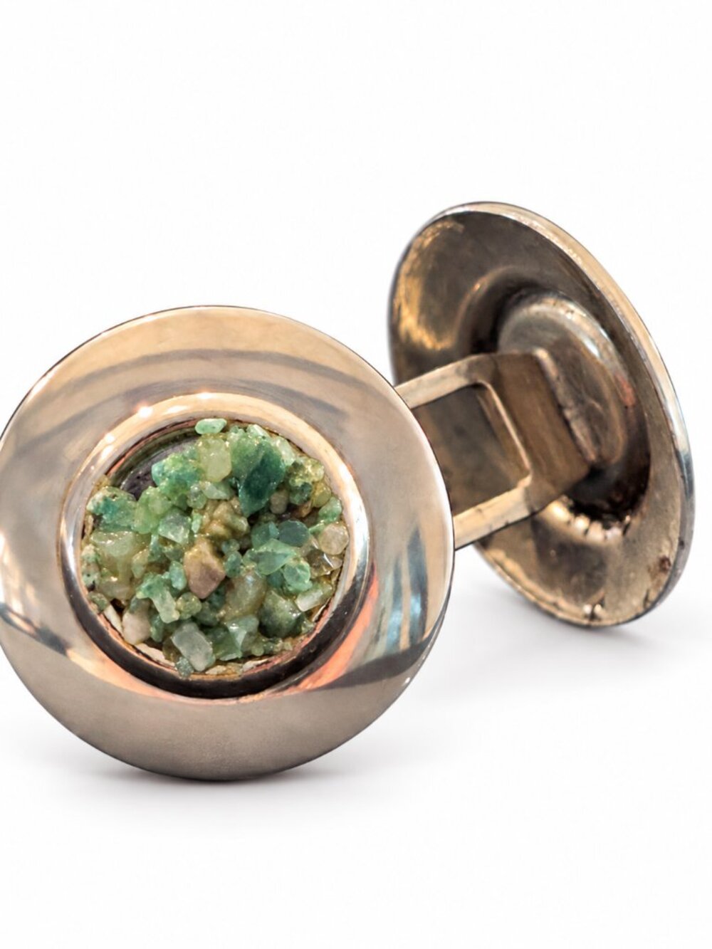 Vintage Gold-Tone Cufflinks with Green Stone Chip Inlay – Unique Retro Style